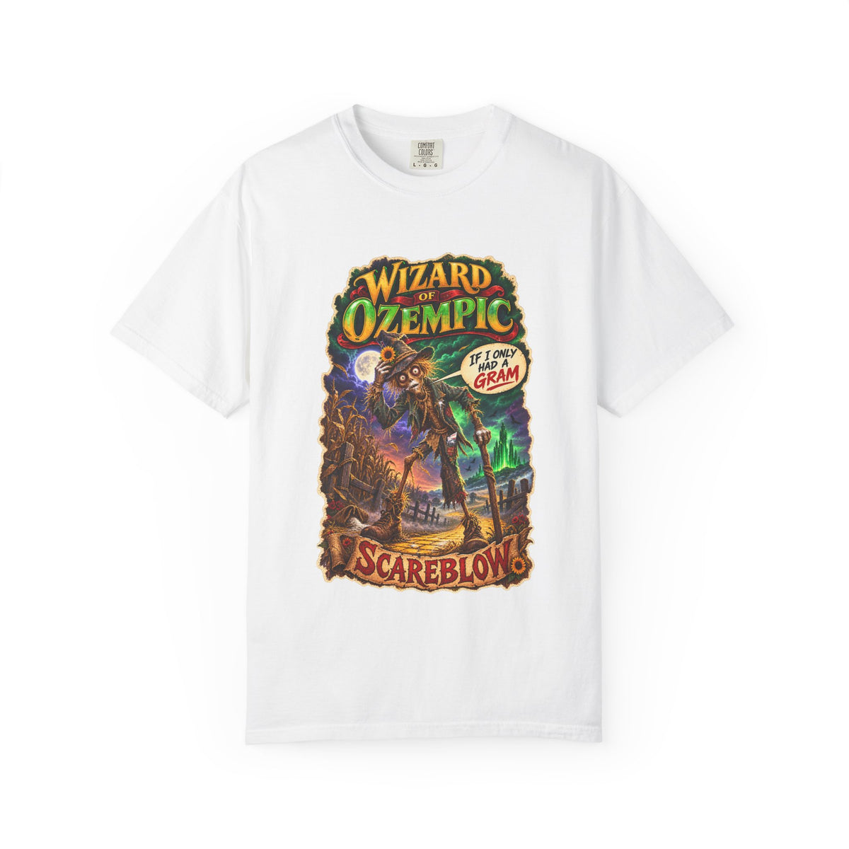 Wizard of Ozempic: Scareblow Premium T-Shirt — Retro Fantasy Graphic