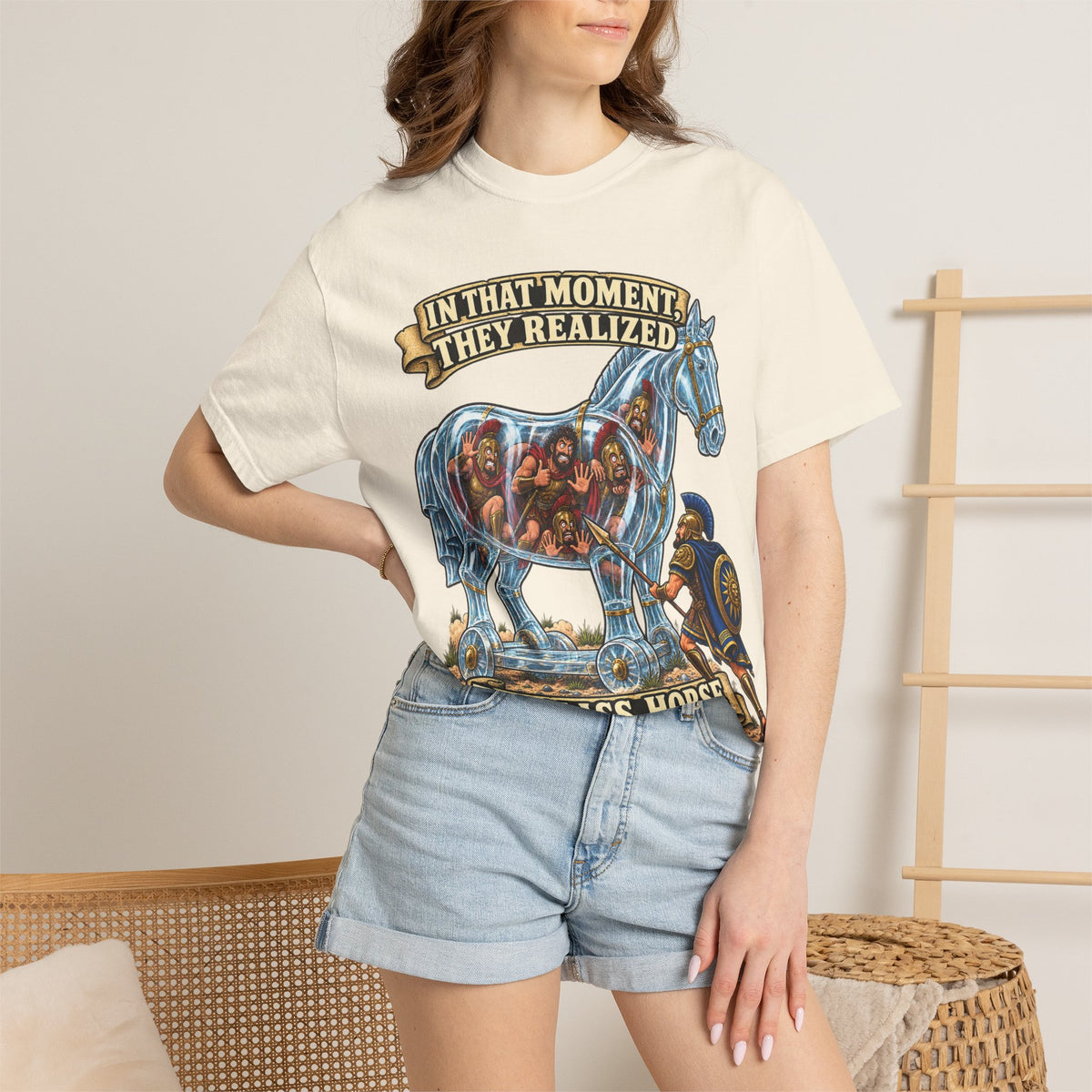 T-Shirt — "In That Moment They Realized the Glass Horse Was a Bad Idea" Trojan Horse Parody Graphic Tee