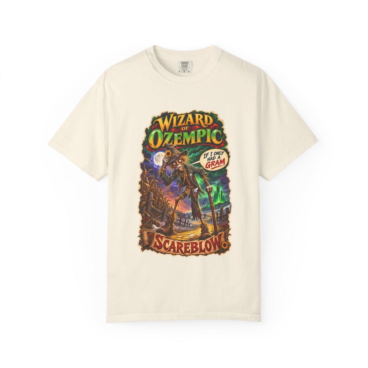 Wizard of Ozempic: Scareblow Premium T-Shirt — Retro Fantasy Graphic
