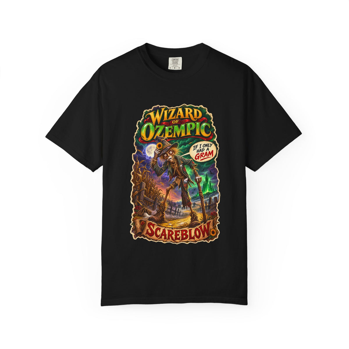 Wizard of Ozempic: Scareblow Premium T-Shirt — Retro Fantasy Graphic