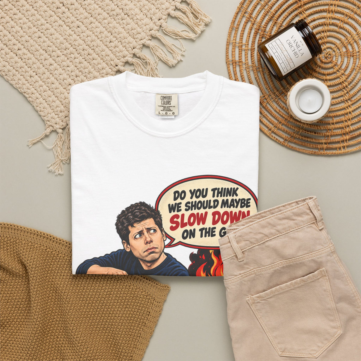 Sam Altman ‘Slow Down the Gas’ T-Shirt — AI Satire Comic Tee