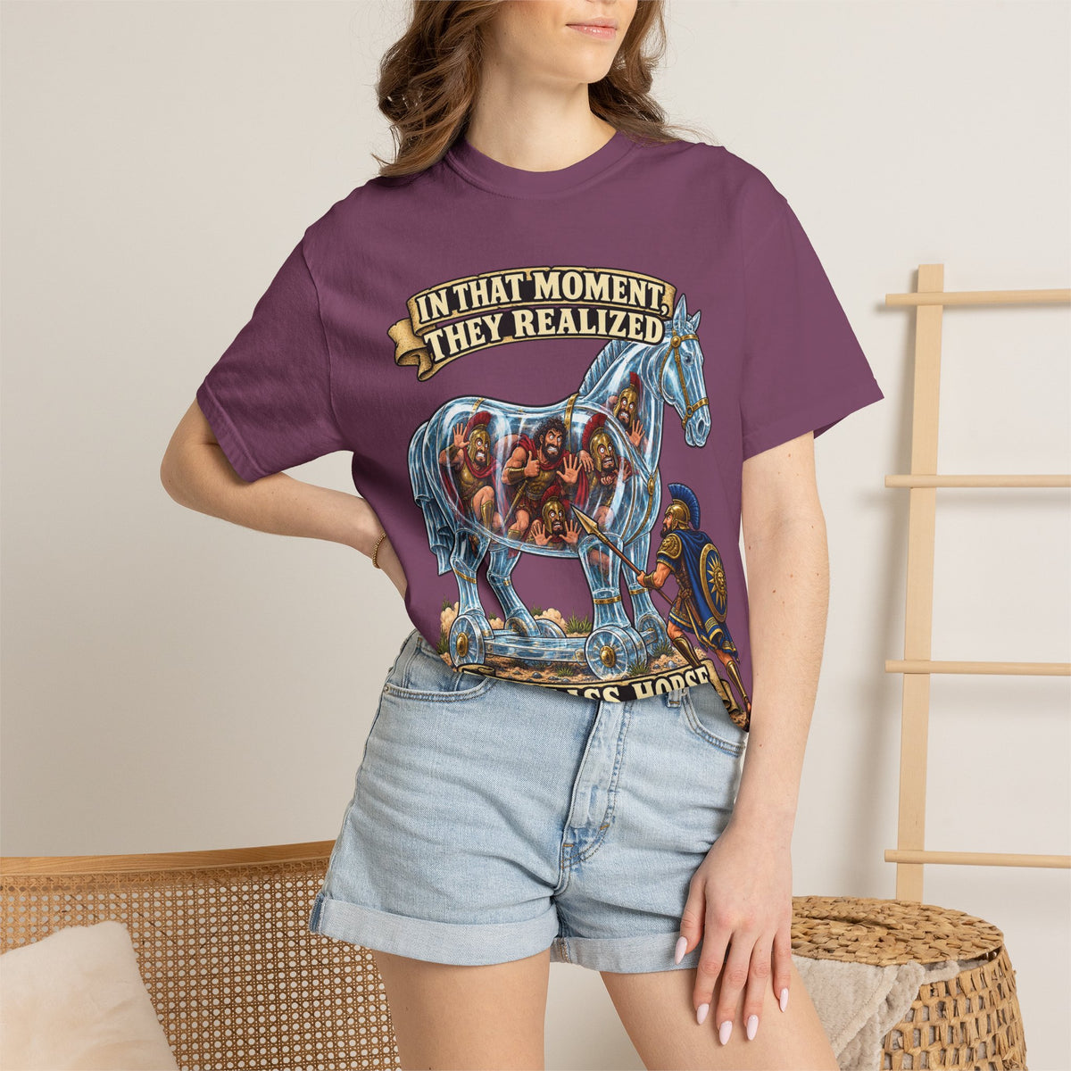 T-Shirt — "In That Moment They Realized the Glass Horse Was a Bad Idea" Trojan Horse Parody Graphic Tee