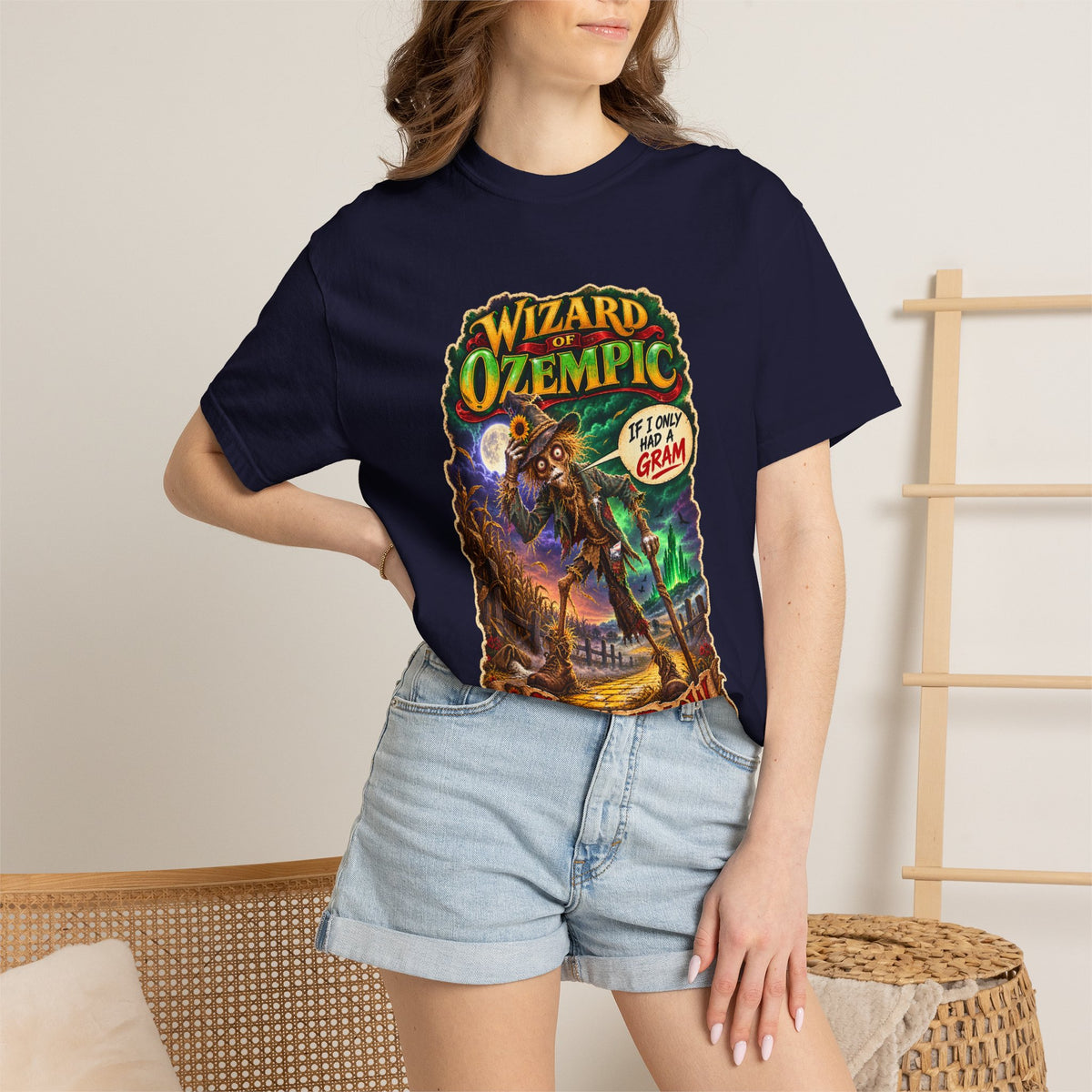Wizard of Ozempic: Scareblow Premium T-Shirt — Retro Fantasy Graphic