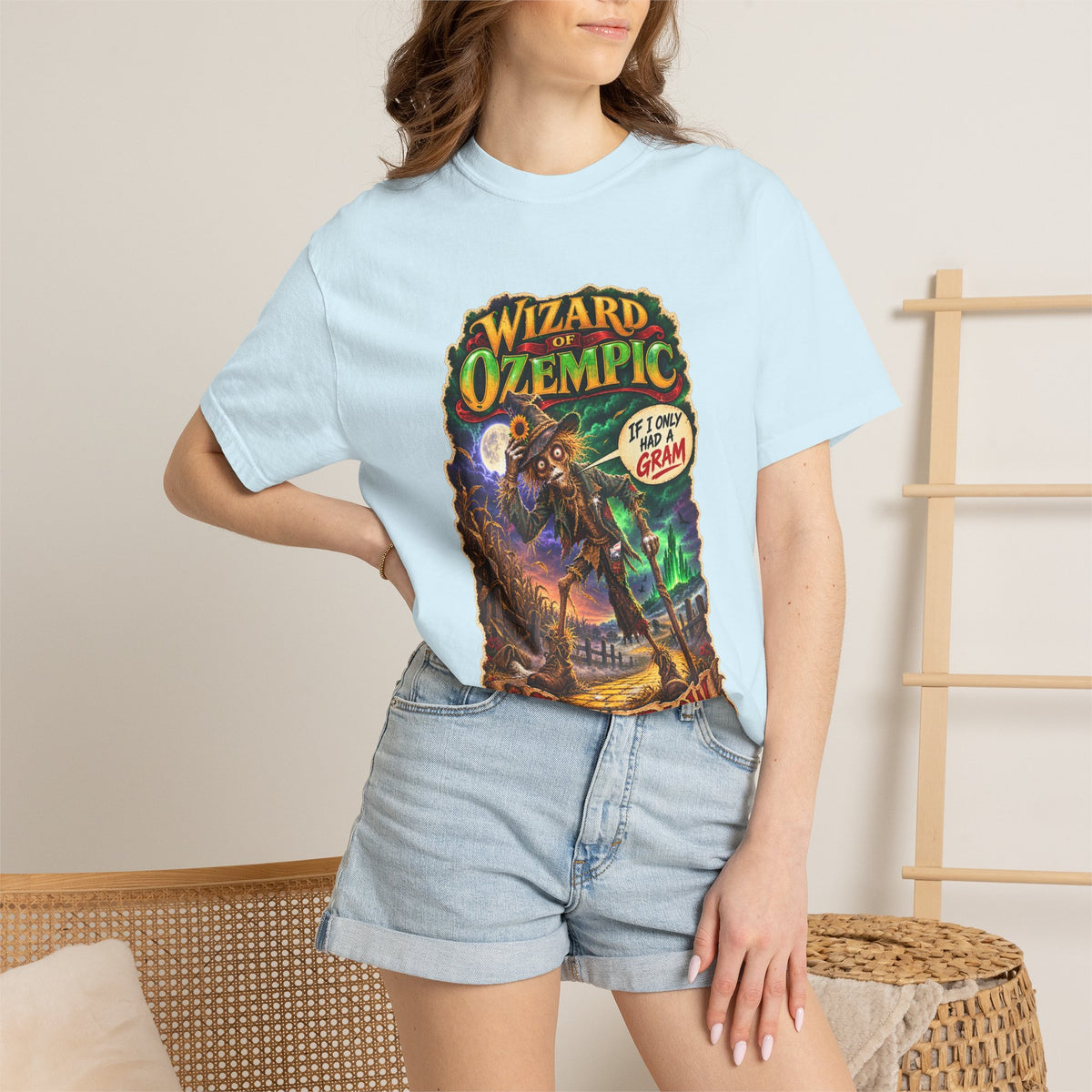 Wizard of Ozempic: Scareblow Premium T-Shirt — Retro Fantasy Graphic