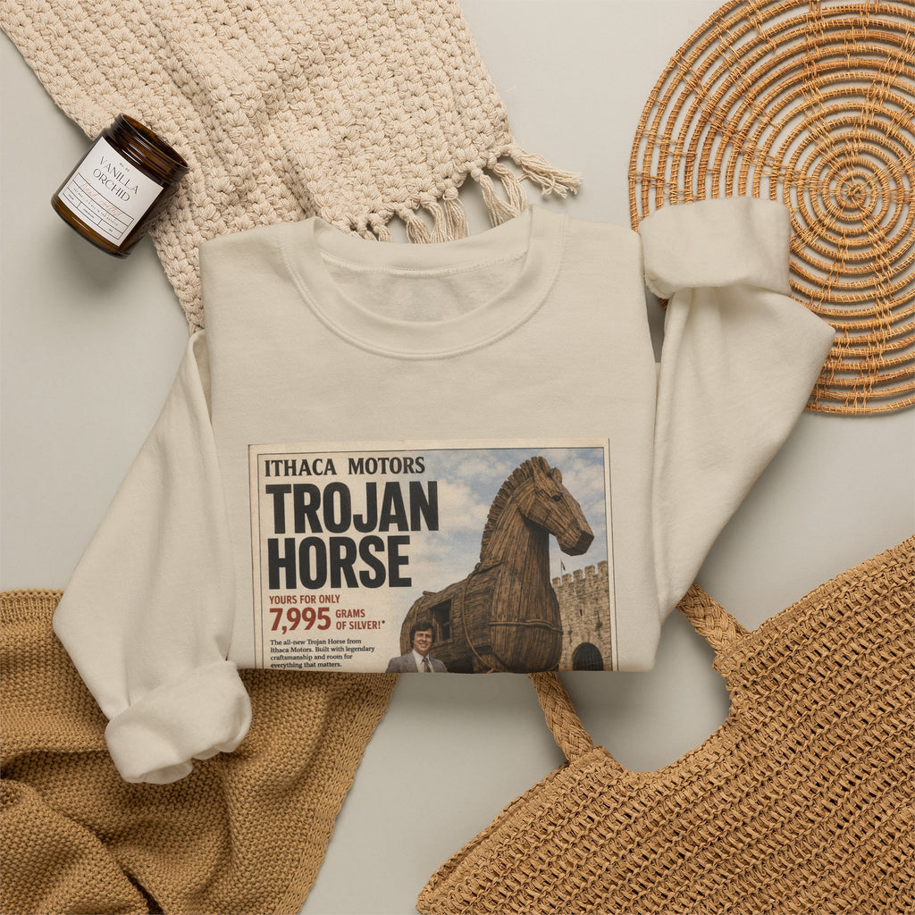 Trojan Horse Sweatshirt — Vintage Mythology Poster